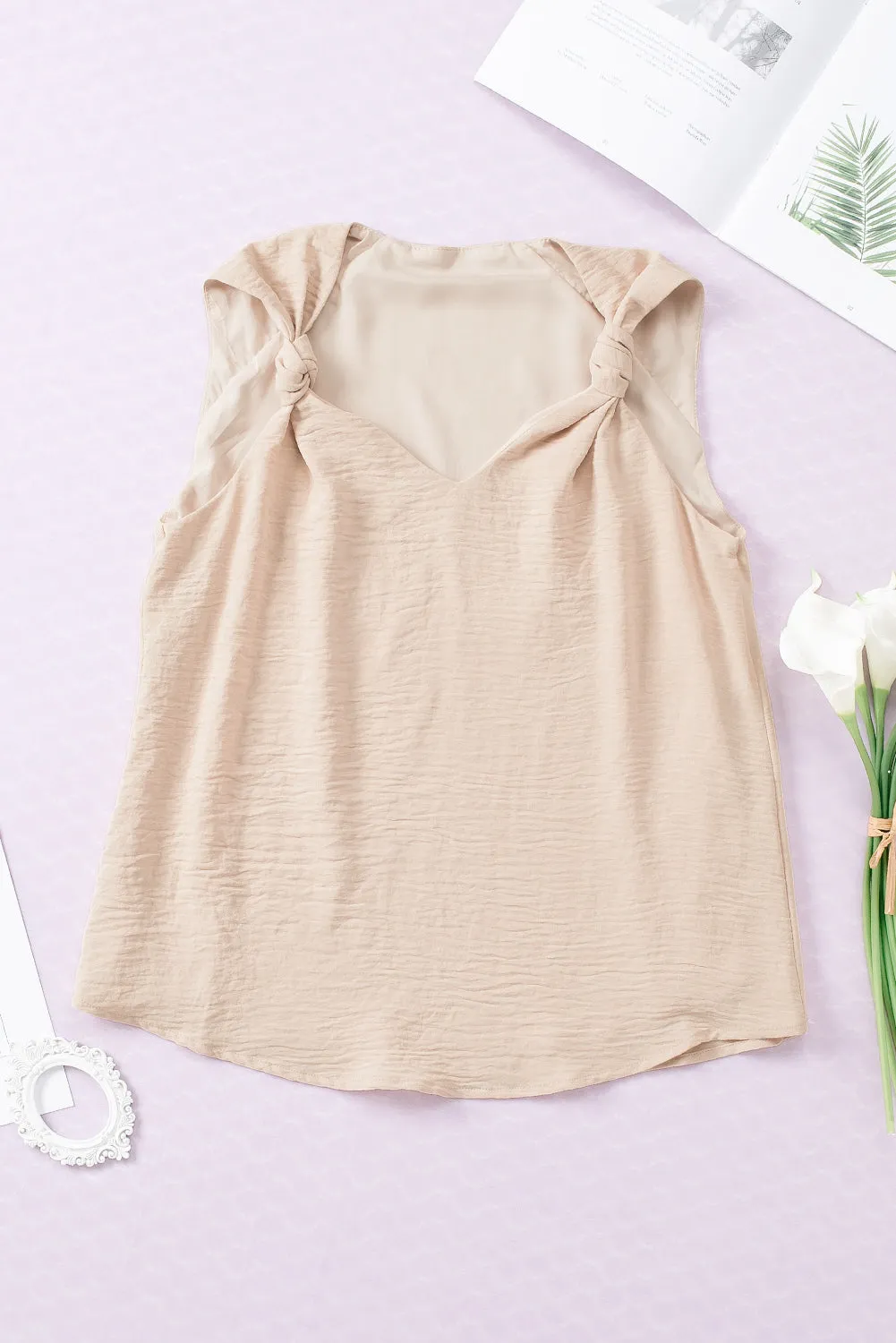 V Neck Casual Knotted Shoulder Vest
