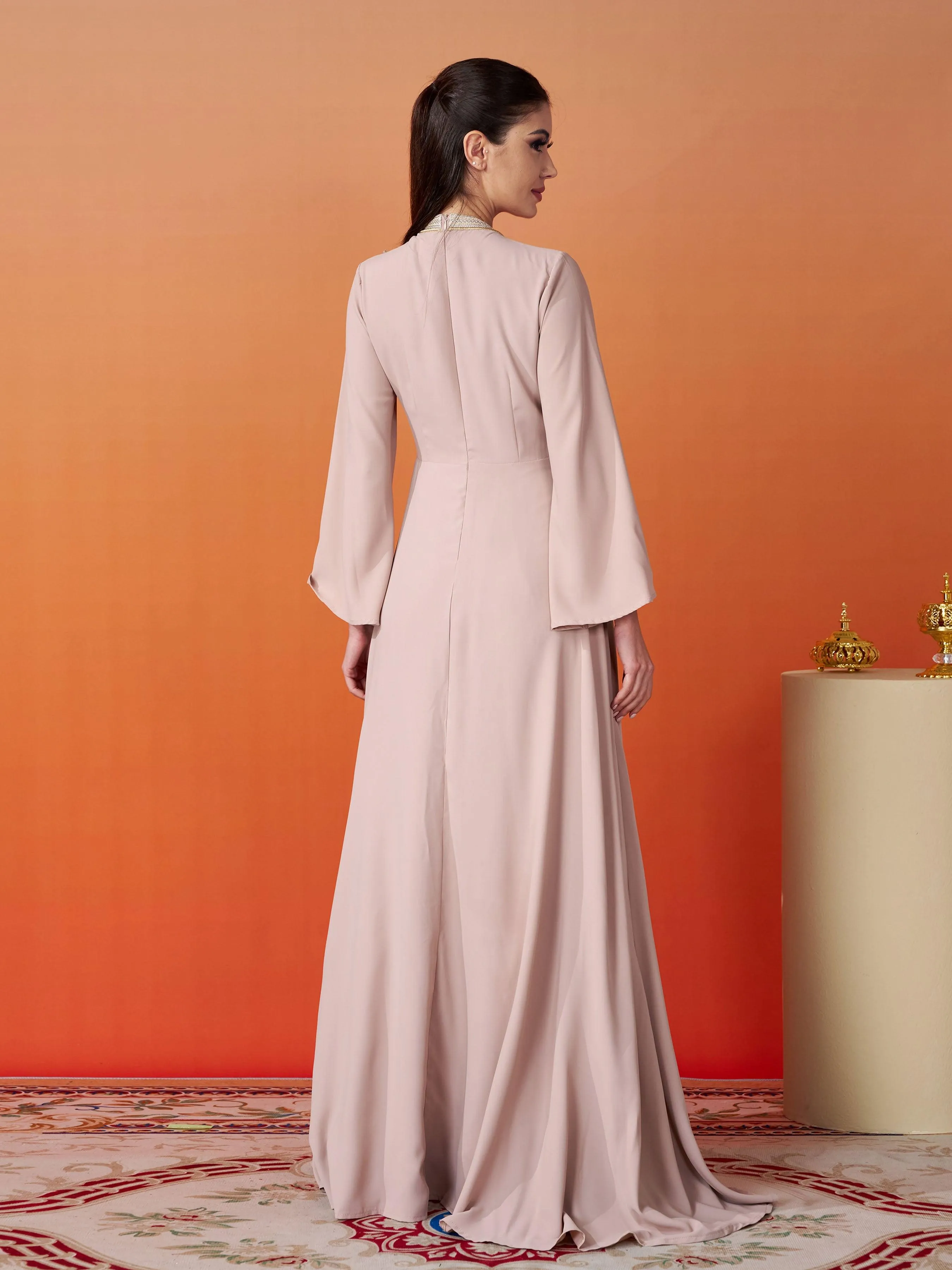 V-neck Flower Embroidery A-line Maxi Dress MES00424