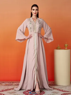 V-neck Flower Embroidery A-line Maxi Dress MES00424