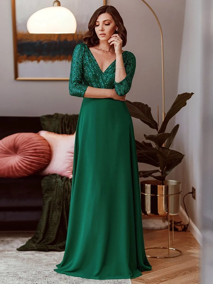 V Neck Long Formal Dress with Sequins