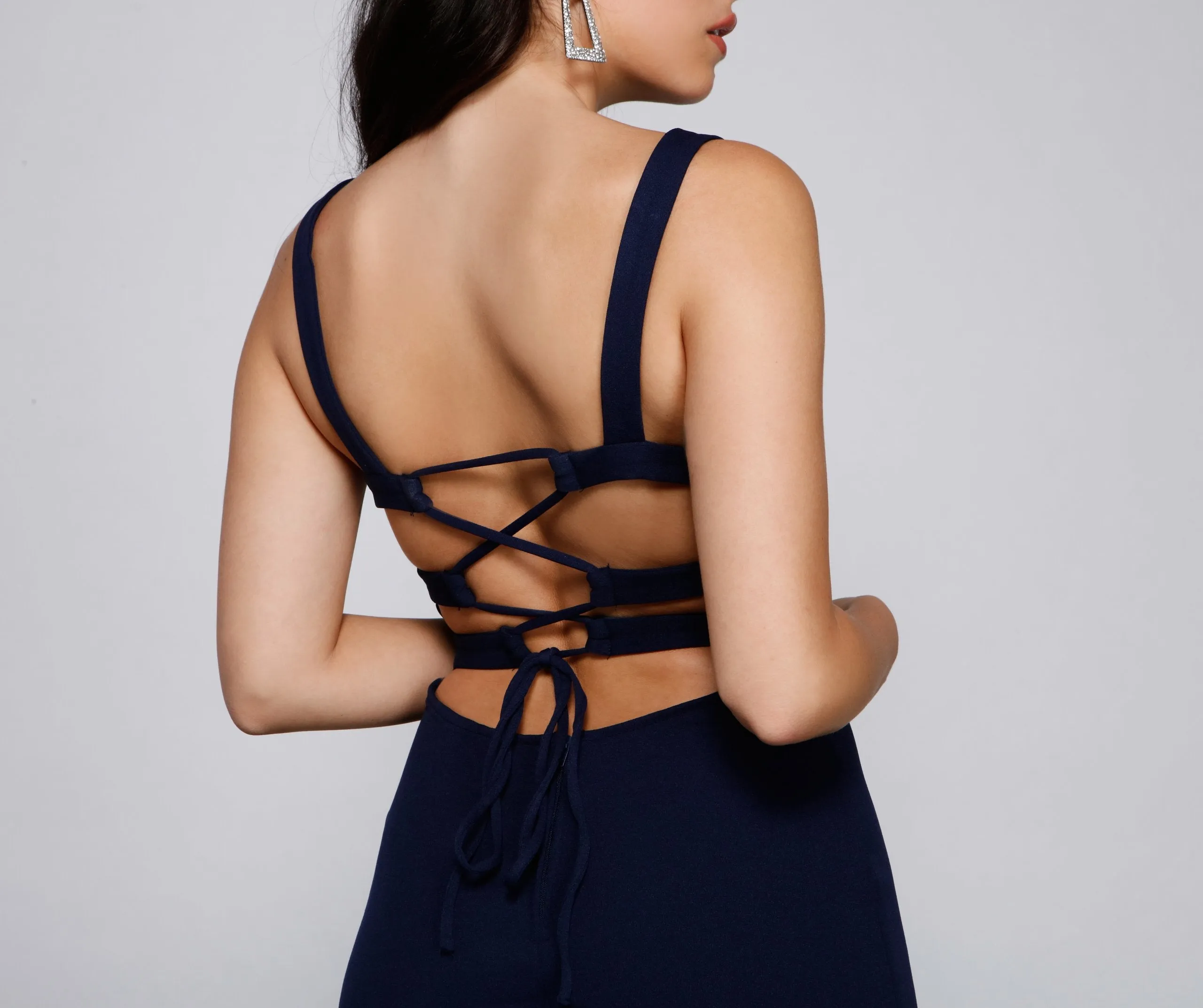 Vanya High Slit Charming Lace Up Crepe Dress