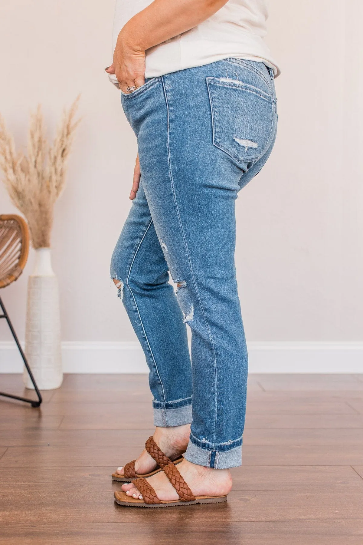 Vervet Mid-Rise Distressed Skinny Jean- Edith Wash