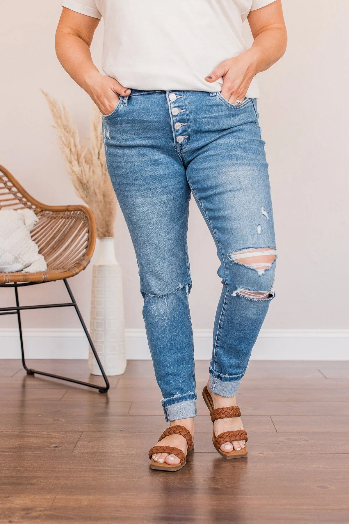Vervet Mid-Rise Distressed Skinny Jean- Edith Wash