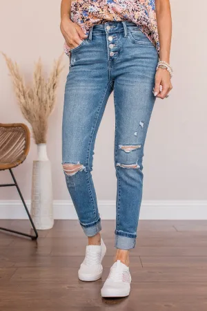 Vervet Mid-Rise Distressed Skinny Jean- Edith Wash