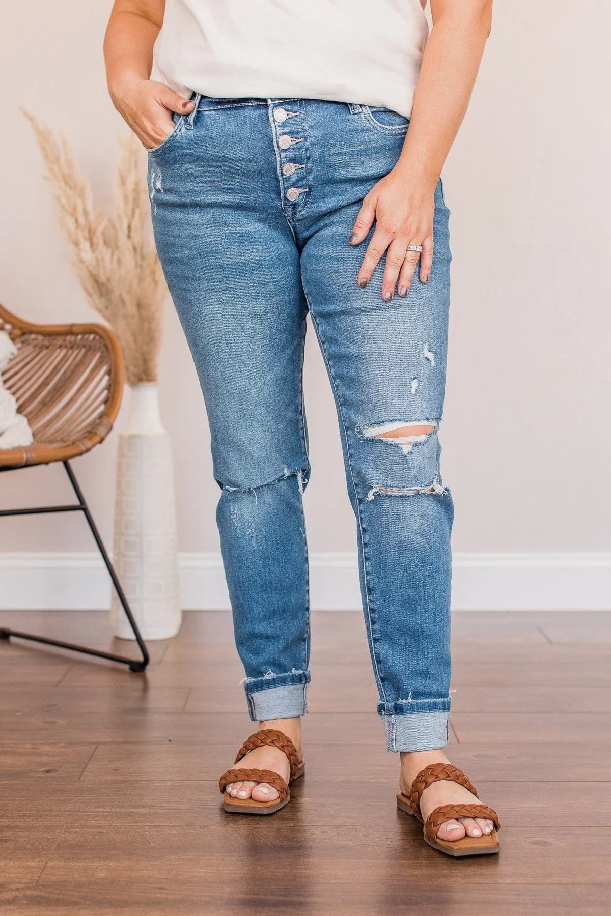 Vervet Mid-Rise Distressed Skinny Jean- Edith Wash
