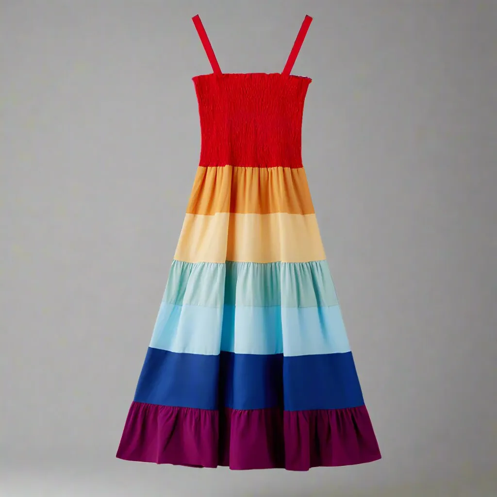 Vibrant Rainbow Maxi Dress Set for Mom and Daughter  Colorful Summer Matching Outfits