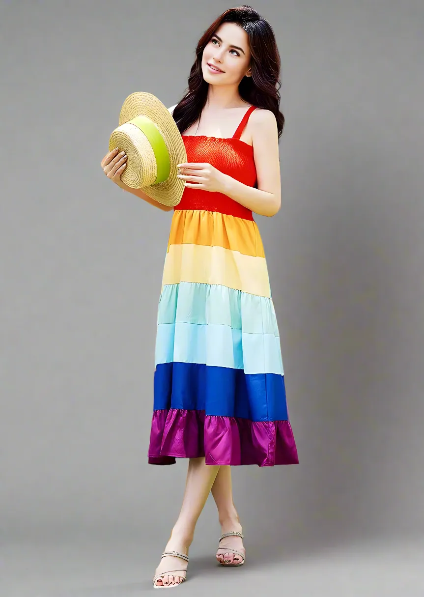 Vibrant Rainbow Maxi Dress Set for Mom and Daughter  Colorful Summer Matching Outfits