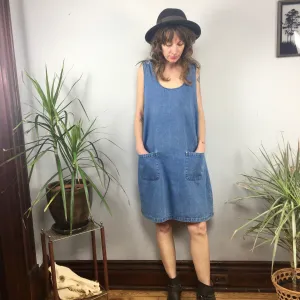 Vintage 90s Plus Size denim suspender dress jumper pinafore