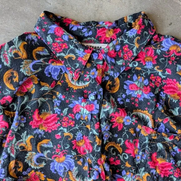 Vintage Black Pink Purple Floral Tie Waist Top and Flowy Shorts Set large