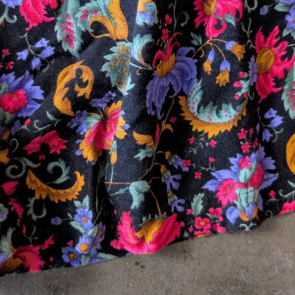 Vintage Black Pink Purple Floral Tie Waist Top and Flowy Shorts Set large