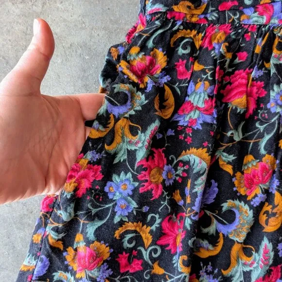 Vintage Black Pink Purple Floral Tie Waist Top and Flowy Shorts Set large