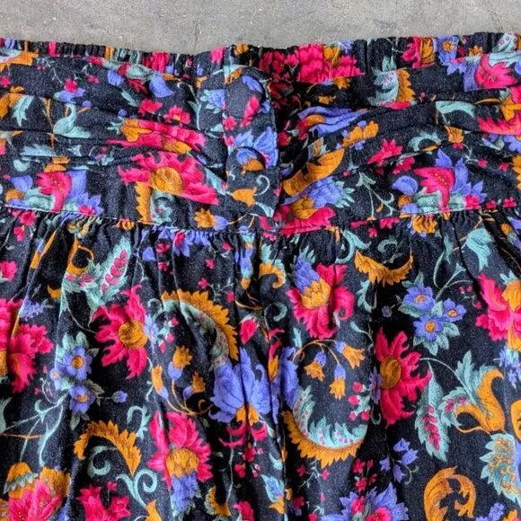 Vintage Black Pink Purple Floral Tie Waist Top and Flowy Shorts Set large