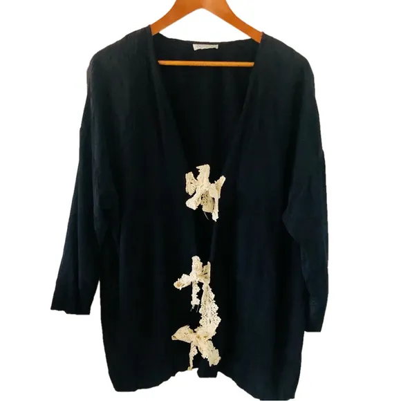 Vintage Lew Magram 90’s Black Jacket with Cream Lace  (one size, fits up to XL)