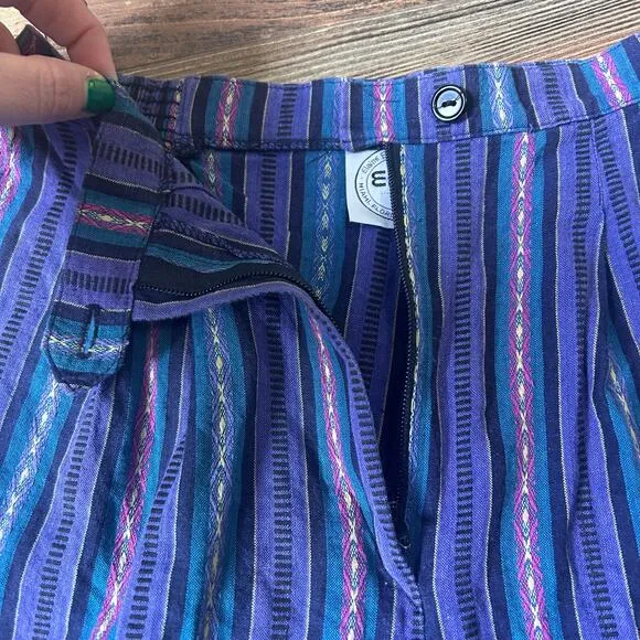 Vintage Striped Funky Shorts High Waisted 90s Retro Pleated Summer OOAK Small