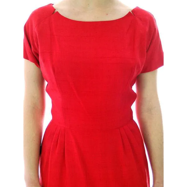 Vintage True Red Raw Silk 2 Pc Dress 1950s 34-24-34