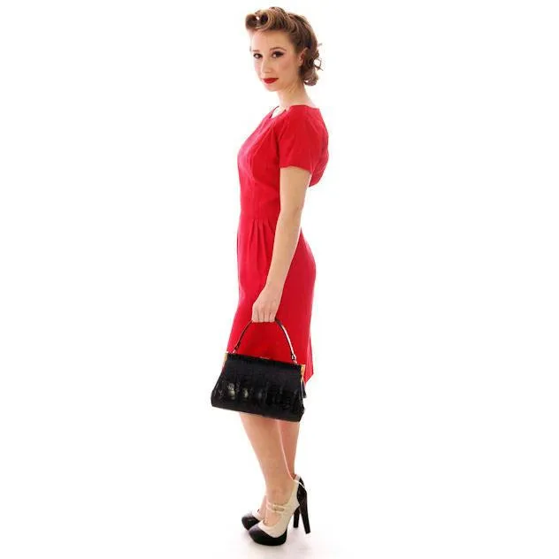 Vintage True Red Raw Silk 2 Pc Dress 1950s 34-24-34