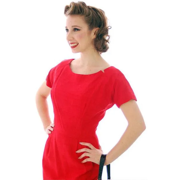 Vintage True Red Raw Silk 2 Pc Dress 1950s 34-24-34