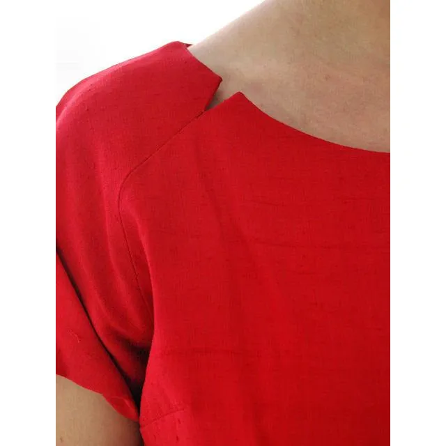 Vintage True Red Raw Silk 2 Pc Dress 1950s 34-24-34