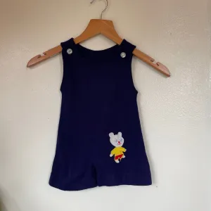 Vintage unisex baby sweater knit overalls shortalls romper onesie with teddy bear patch (HT2360)