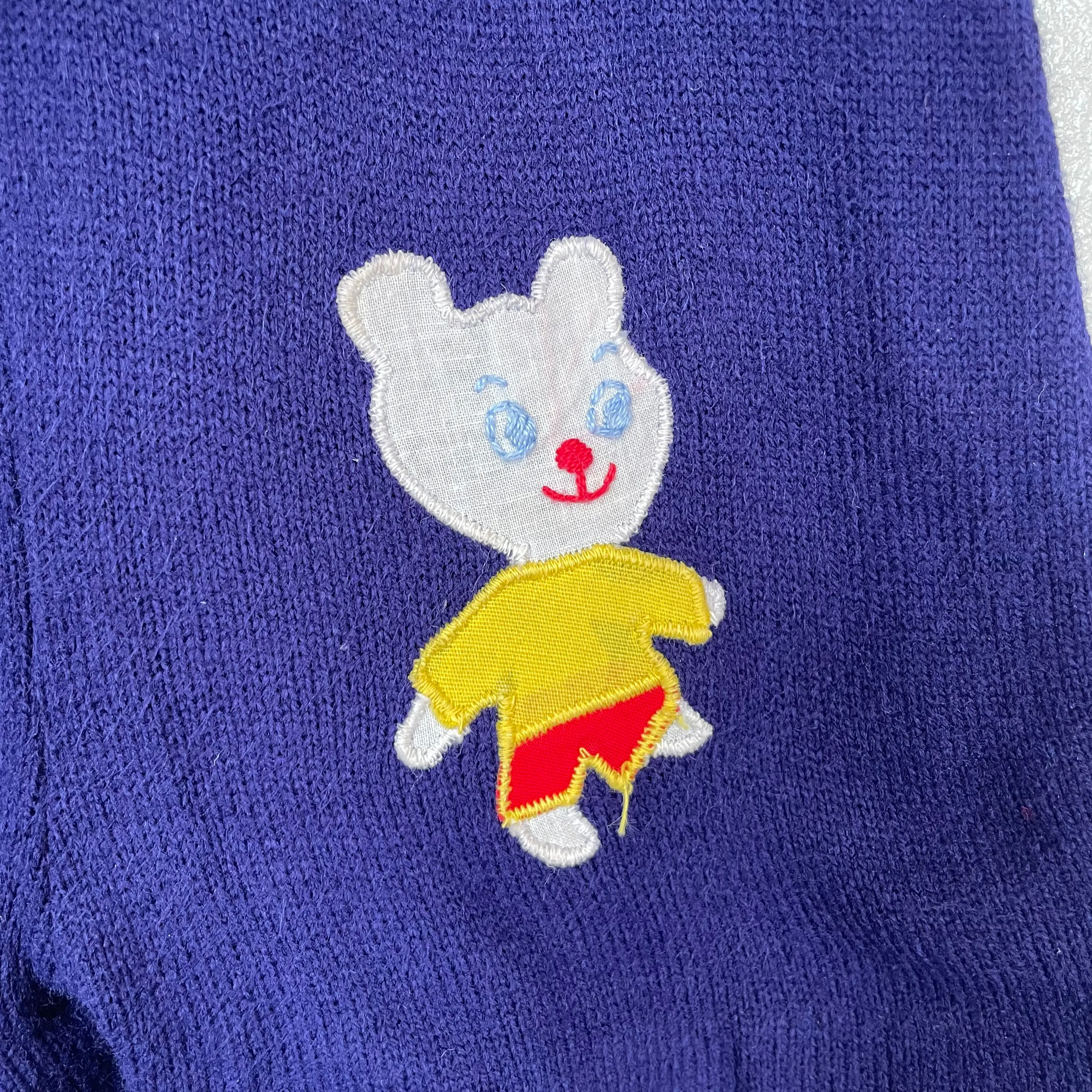 Vintage unisex baby sweater knit overalls shortalls romper onesie with teddy bear patch (HT2360)