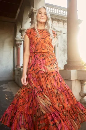 Vivant LAX Tiered Skirt Orange in Cotton Voile