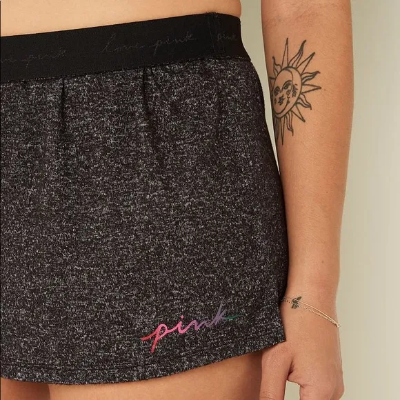 Vs Victorias Secret Pink Cozy Sleep Boxy Short Shortie Black Glitter Script S