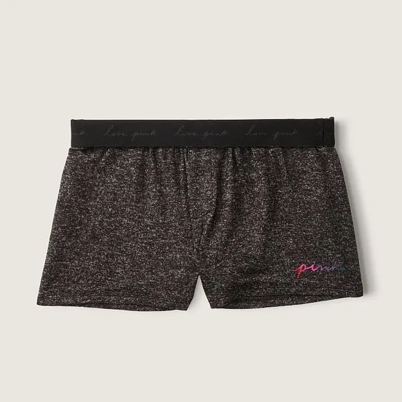 Vs Victorias Secret Pink Cozy Sleep Boxy Short Shortie Black Glitter Script S