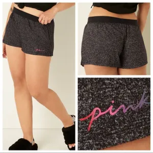 Vs Victorias Secret Pink Cozy Sleep Boxy Short Shortie Black Glitter Script S