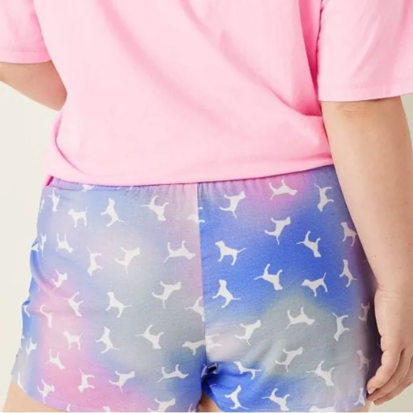 Vs Victorias Secret Pink Flannel Sleep Boxy Short Shortie Arctic Ice Blur Dogs M