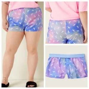 Vs Victorias Secret Pink Flannel Sleep Boxy Short Shortie Arctic Ice Blur Dogs M