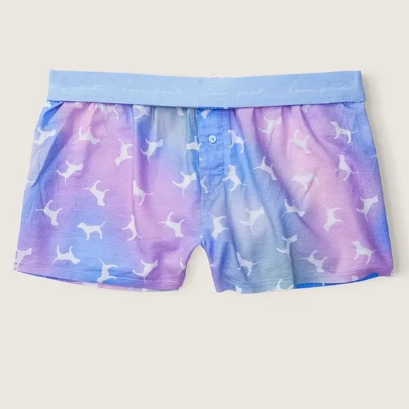 Vs Victorias Secret Pink Flannel Sleep Boxy Short Shortie Arctic Ice Blur Dogs M