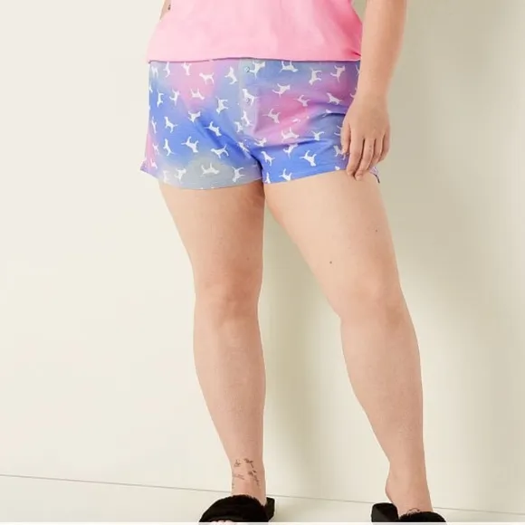 Vs Victorias Secret Pink Flannel Sleep Boxy Short Shortie Arctic Ice Blur Dogs M