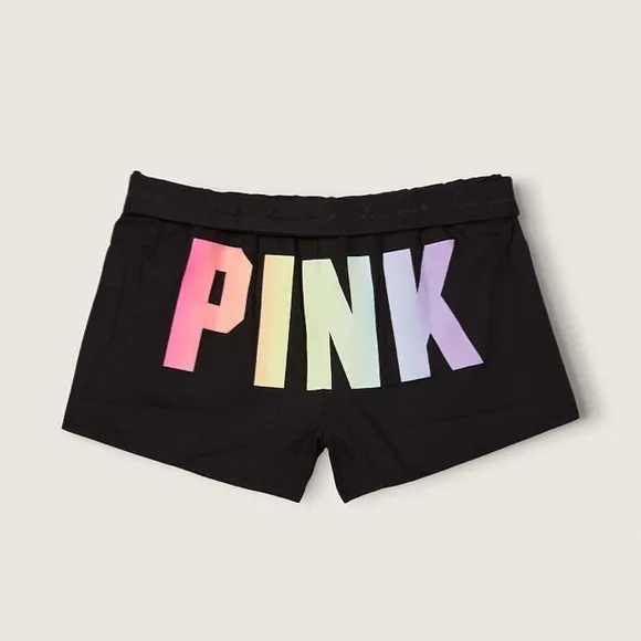 Vs Victorias Secret Pink Flannel Sleep Boxy Short Shortie Black Rainbow S