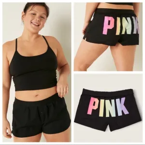 Vs Victorias Secret Pink Flannel Sleep Boxy Short Shortie Black Rainbow S