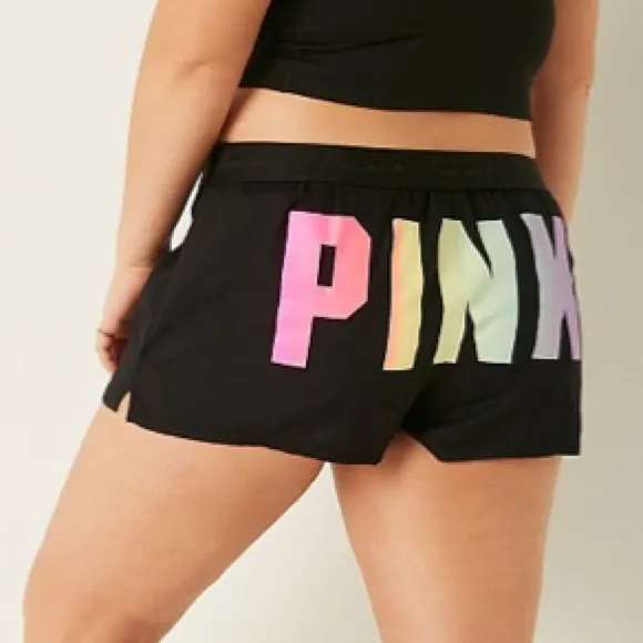 Vs Victorias Secret Pink Flannel Sleep Boxy Short Shortie Black Rainbow S