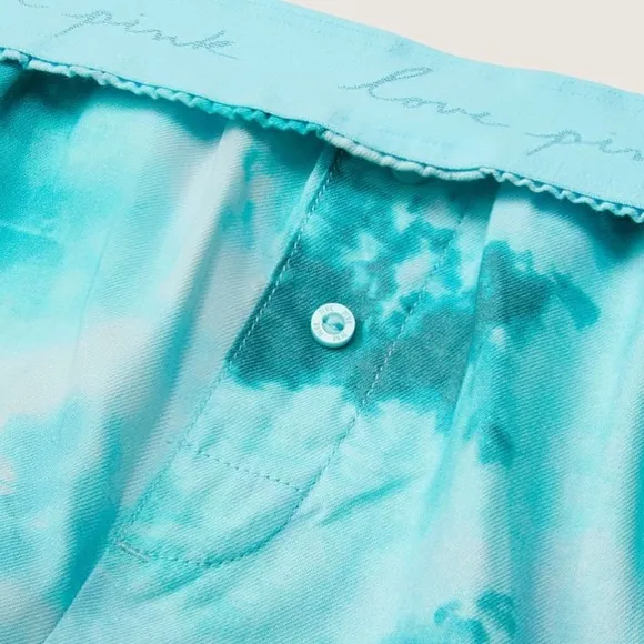 Vs Victorias Secret Pink Flannel Sleep Boxy Short Shortie Blue Breeze Tie Dye M