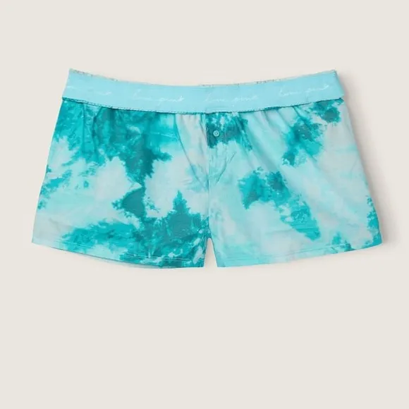 Vs Victorias Secret Pink Flannel Sleep Boxy Short Shortie Blue Breeze Tie Dye M