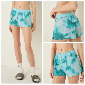 Vs Victorias Secret Pink Flannel Sleep Boxy Short Shortie Blue Breeze Tie Dye M