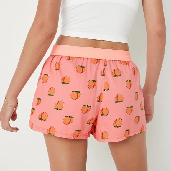 Vs Victorias Secret Pink Flannel Sleep Boxy Short Shortie Guava Peach L