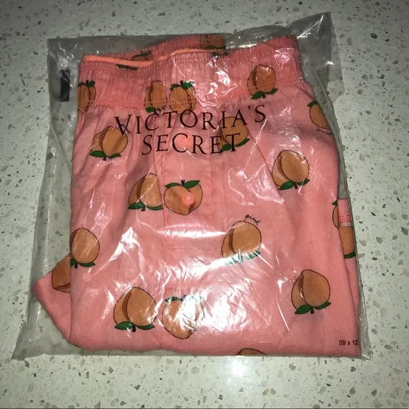 Vs Victorias Secret Pink Flannel Sleep Boxy Short Shortie Guava Peach XXL