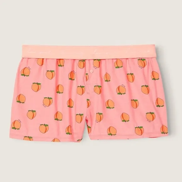 Vs Victorias Secret Pink Flannel Sleep Boxy Short Shortie Guava Peach XXL