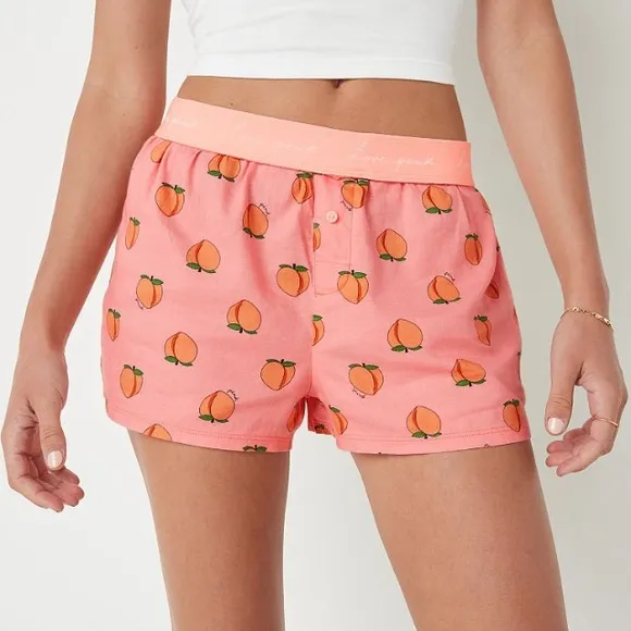 Vs Victorias Secret Pink Flannel Sleep Boxy Short Shortie Guava Peach XXL
