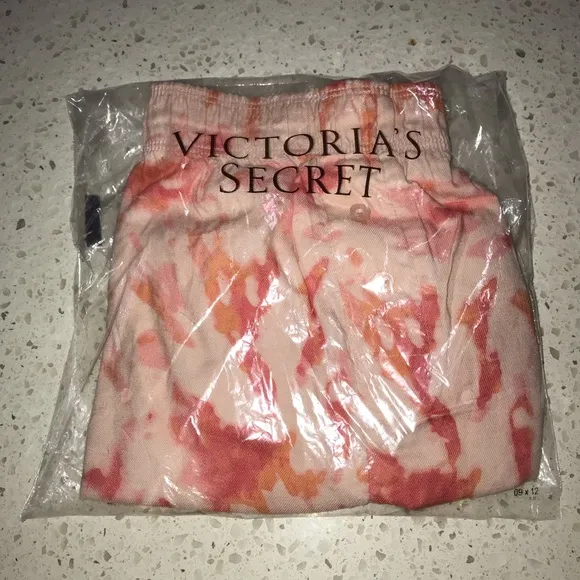 Vs Victorias Secret Pink Flannel Sleep Boxy Short Shortie Peach Tint Tie Dye M