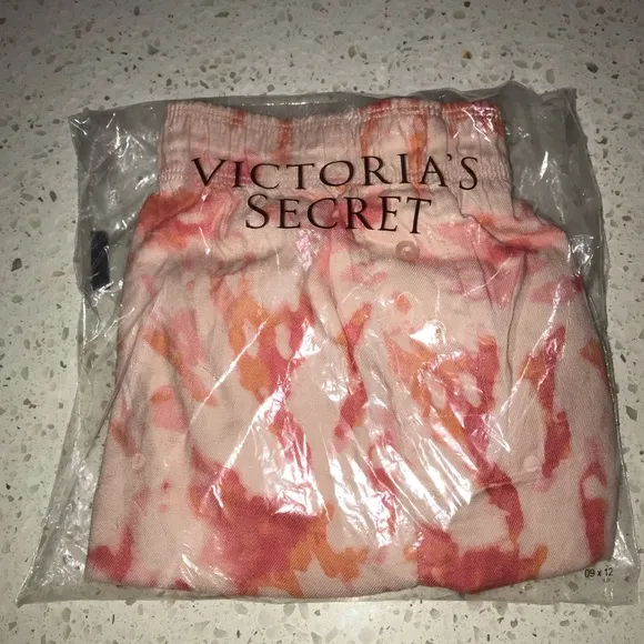 Vs Victorias Secret Pink Flannel Sleep Boxy Short Shortie Peach Tint Tie Dye XL