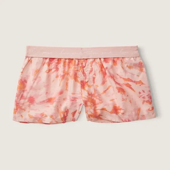 Vs Victorias Secret Pink Flannel Sleep Boxy Short Shortie Peach Tint Tie Dye XL