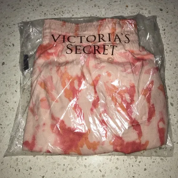 Vs Victorias Secret Pink Flannel Sleep Boxy Short Shortie Peach Tint Tie S