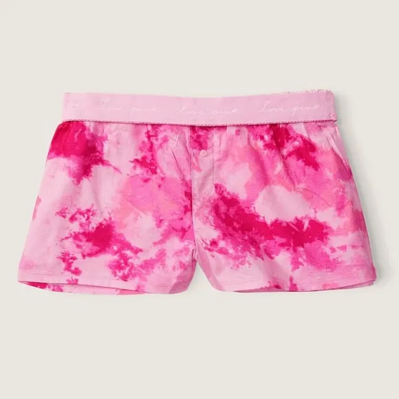 Vs Victorias Secret Pink Flannel Sleep Boxy Short Shortie Pink Daisy Tie Dye M