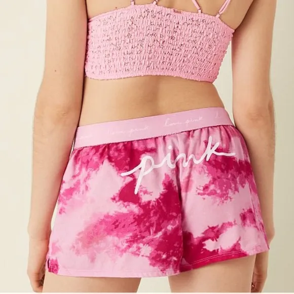 Vs Victorias Secret Pink Flannel Sleep Boxy Short Shortie Pink Daisy Tie Dye M