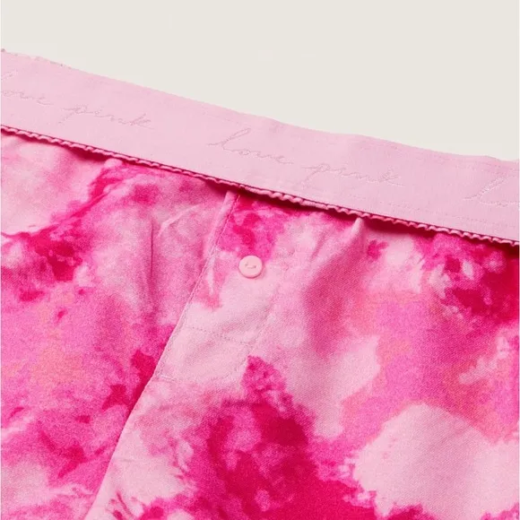 Vs Victorias Secret Pink Flannel Sleep Boxy Short Shortie Pink Daisy Tie Dye M
