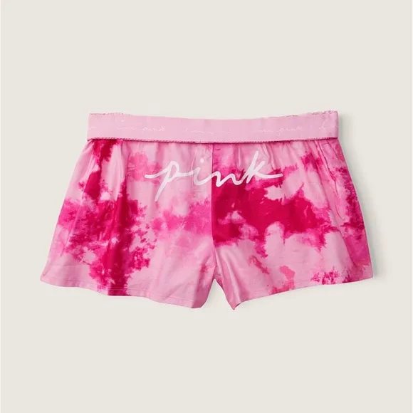 Vs Victorias Secret Pink Flannel Sleep Boxy Short Shortie Pink Daisy Tie Dye M